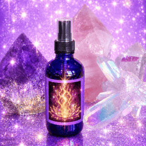 Violet Flame Vibrations Light Spray with crystals and sparkles.
